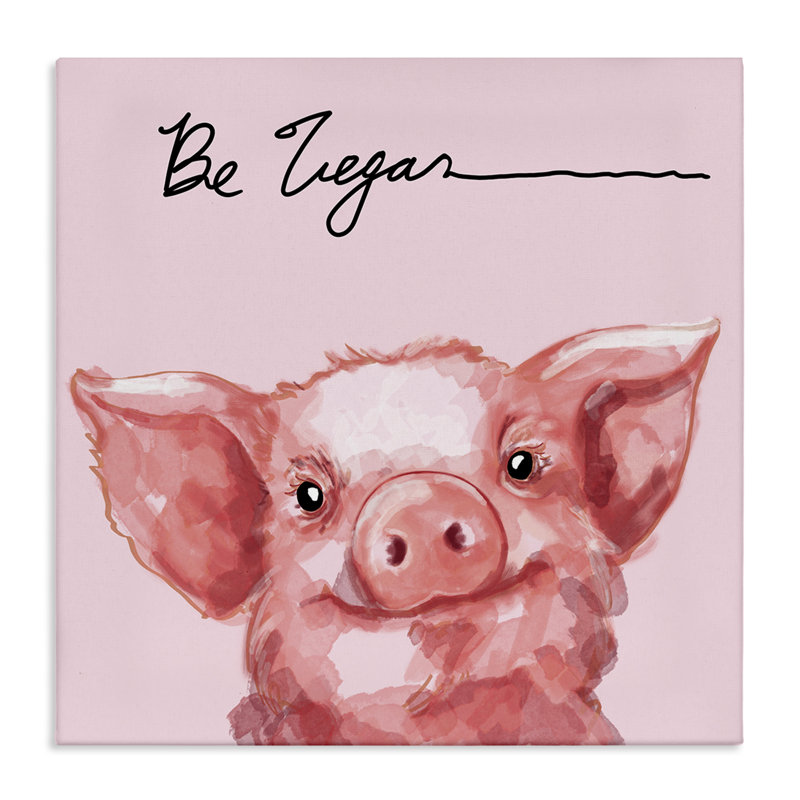 Be Vegan Cute Pig Canvas Wall Art, design by Stella Chang, 17" H x 17" W