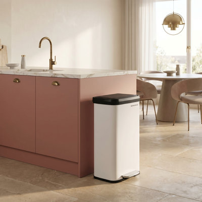 Poubelle blanche avec couvercle, poubelle de cuisine autoportante avec seau intérieur amovible
