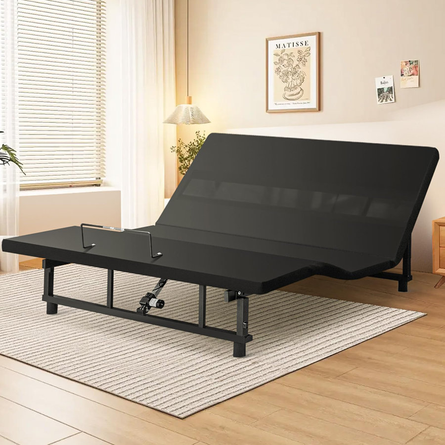 Adjustable Bed Frame with Wireless Remote, Fabric Cover, Quiet Motor, Head and Foot Incline