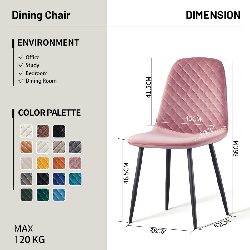 Brienna Velvet Upholstered Armless Dining Chair, Black, Pink Velvet