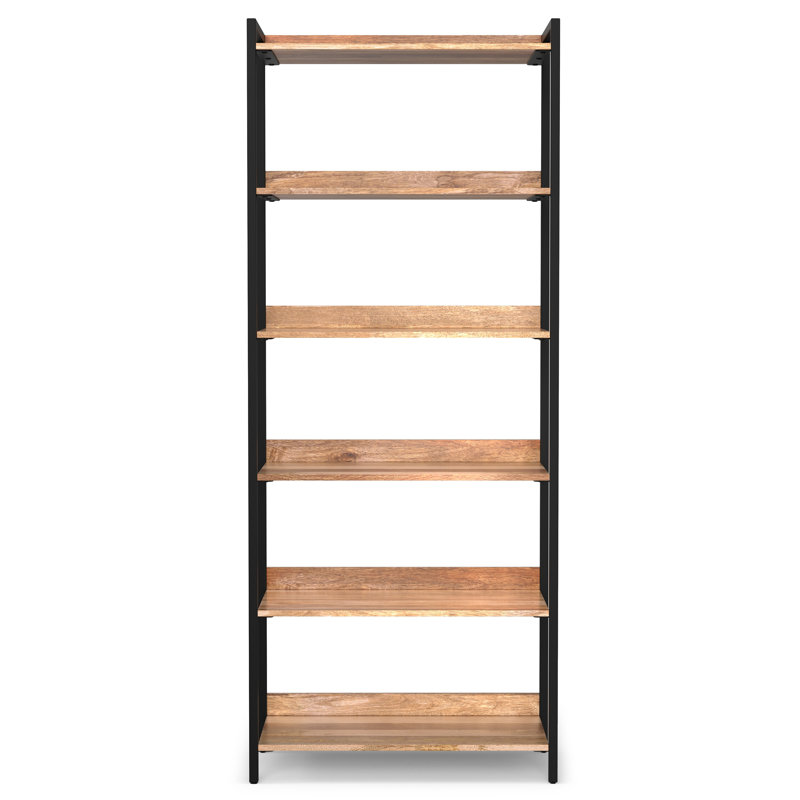 Tall Black Metal and Mango Wood Adjustable Bookcase Set