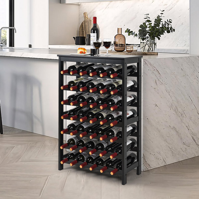Support à vin 42 bouteilles en bambou, plancher autoportant à 7 niveaux avec plateau de table, tablette de rangement pour le bar de la cuisine, noir