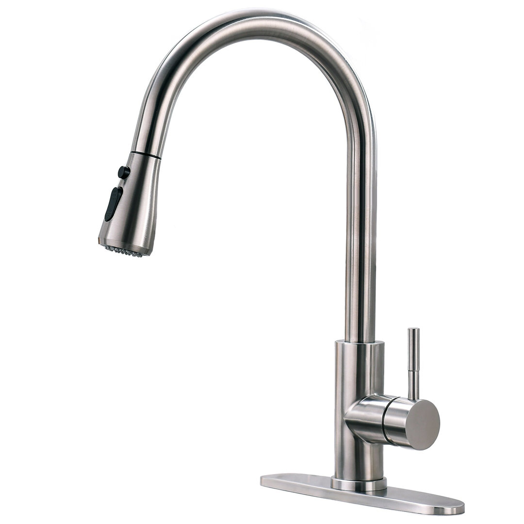 Modern Single-Handle Pull-Down Sprayer Kitchen Faucet with Lead-free in Stainless Steel maiguoone 