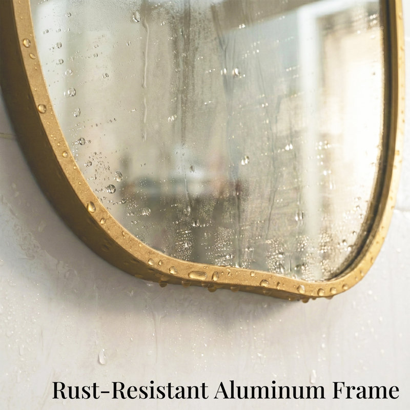 Modern Asymmetrical Wavy Framed Wall Mirror for Bathroom Vanity, 30" x 16.5", Champagne Gold