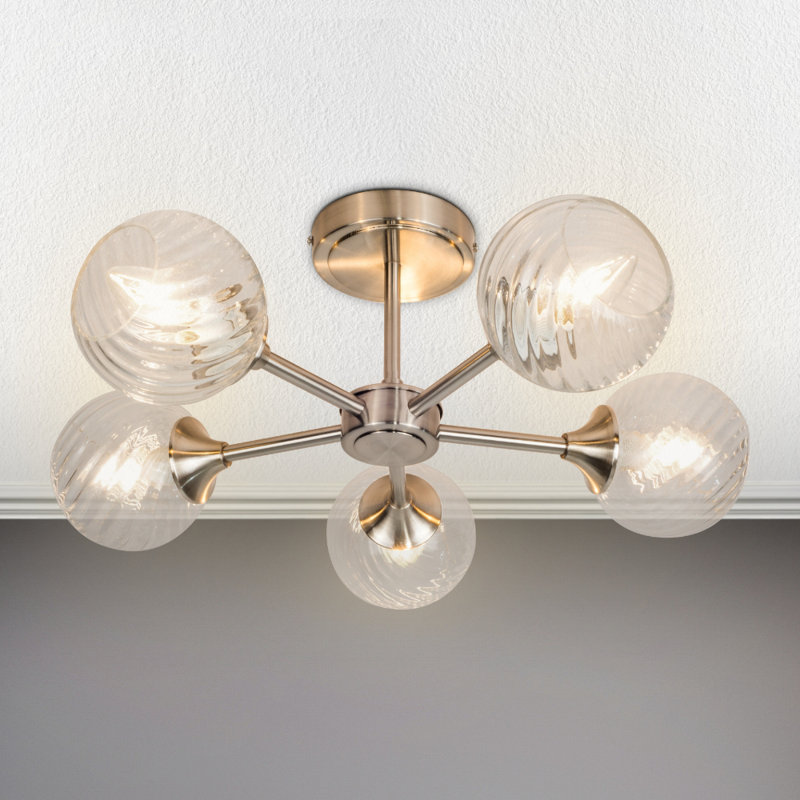 Aamilah Glass Semi Flush Mount, Satin Chrome