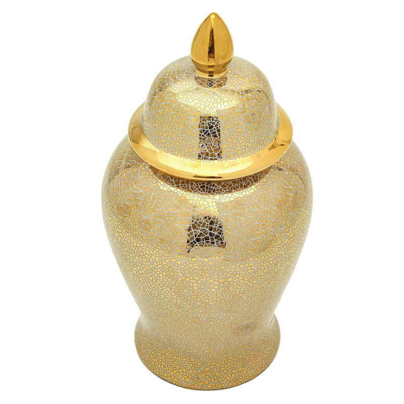 Timeless Chinese Temple Jar, 18", Gold Crackle