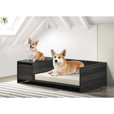 Lit pour animaux de compagnie gris cendré avec rangement latéral et rembourrage confortable - 47 po de largeur, espace confortable pour le coussin, finition grise et stratifiée