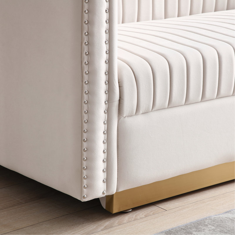 Indoor Modern Sofa Channel Tufted Sofa Upholstered Loveseat With 2 Pillows, Beige