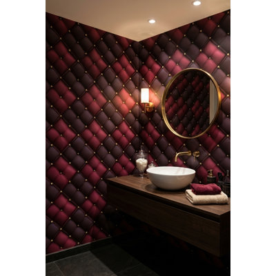 Papier peint géométrique matelassé rouge mural
