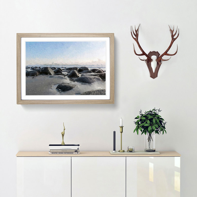 Lofoten Beach in Norway - Picture Frame Painting Print, 27cm H x 36cm W x 2cm D, Oak Framed