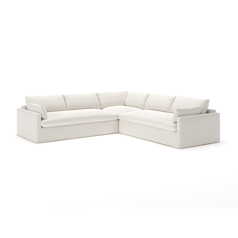 Luna 3-Piece Slipcovered Sectional, Lena Off White Performance Linen Blend