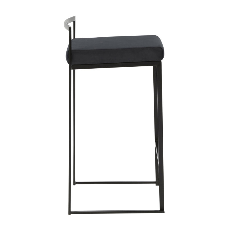 Ensemble de 3 tabourets de comptoir empilables 26 po en métal noir avec coussin noir, Noir, Noir
