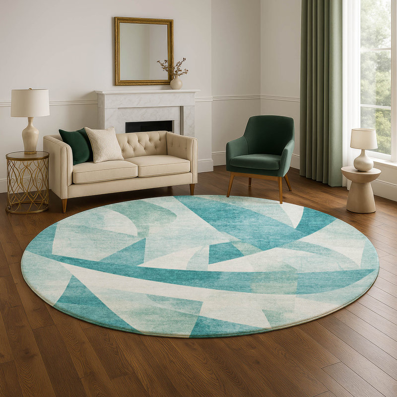 Premium Machine Washable Ashington AMF1836 Swirls Rug, Round 8'