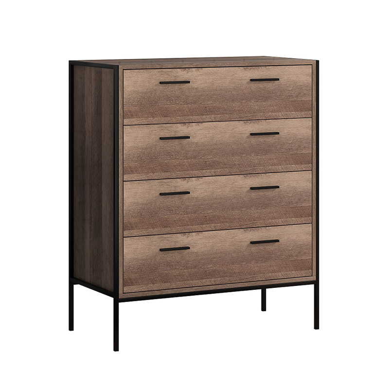 Esteban 4 Drawer Chest Of Drawers. 83cm Wide. Industrial Style. Black Metal Frame.
