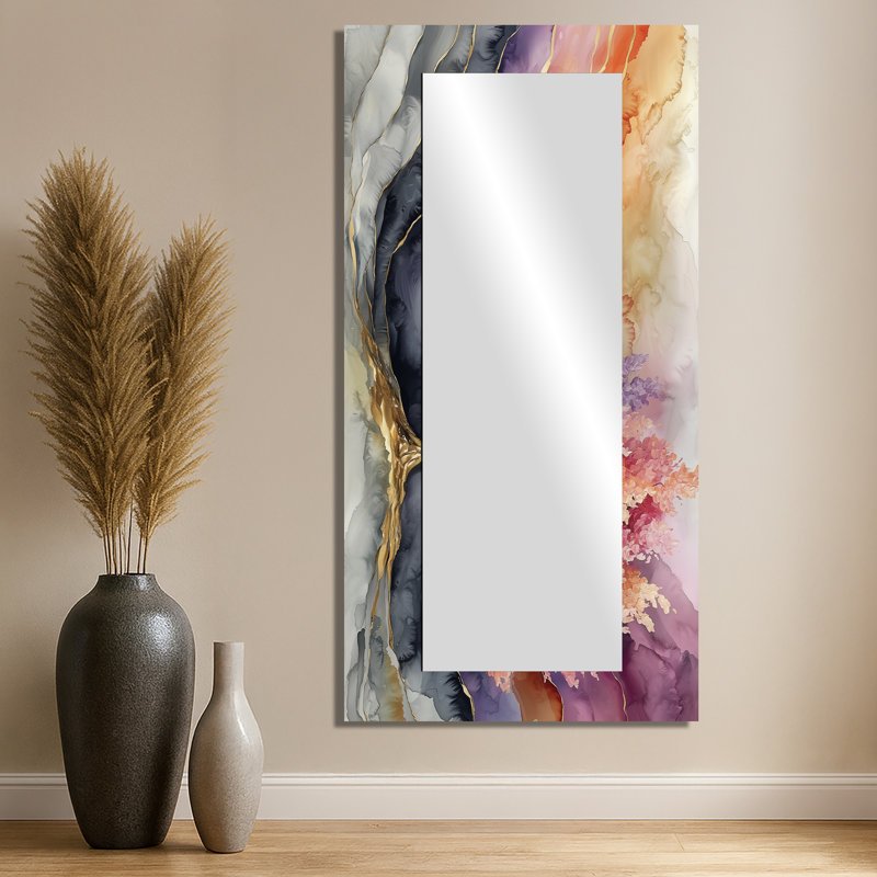 «Vibrant Tree Of Life Of Marble Ink», art mural miroir sur paysage, imprimé sur métal, 28 po x 55 po
