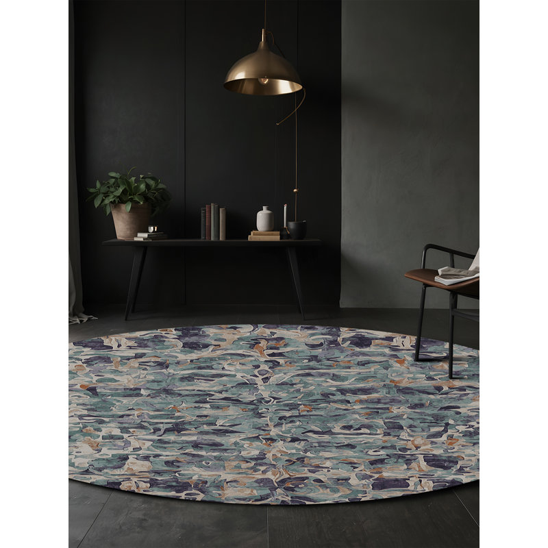 Machine Washable Gray Area Rug, Round 4'