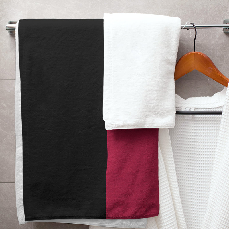 Cotton Blend Lightweight Bath Towel, Black/Red/Silver