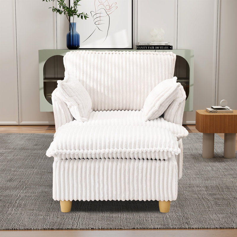 Méridienne l 35,98 po avec repose-pieds, Velours côtelé beige