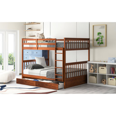 Full Size Bunk Bed In Walnut With Two Drawers & Measures - Quality Living Walnut Storage Space Modern Bedroom Essential Piece