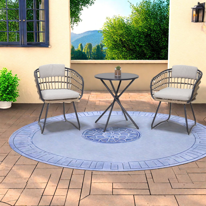 Compact Patio Dining Sets, Steel Wicker Modern Bistro Set For Patio
