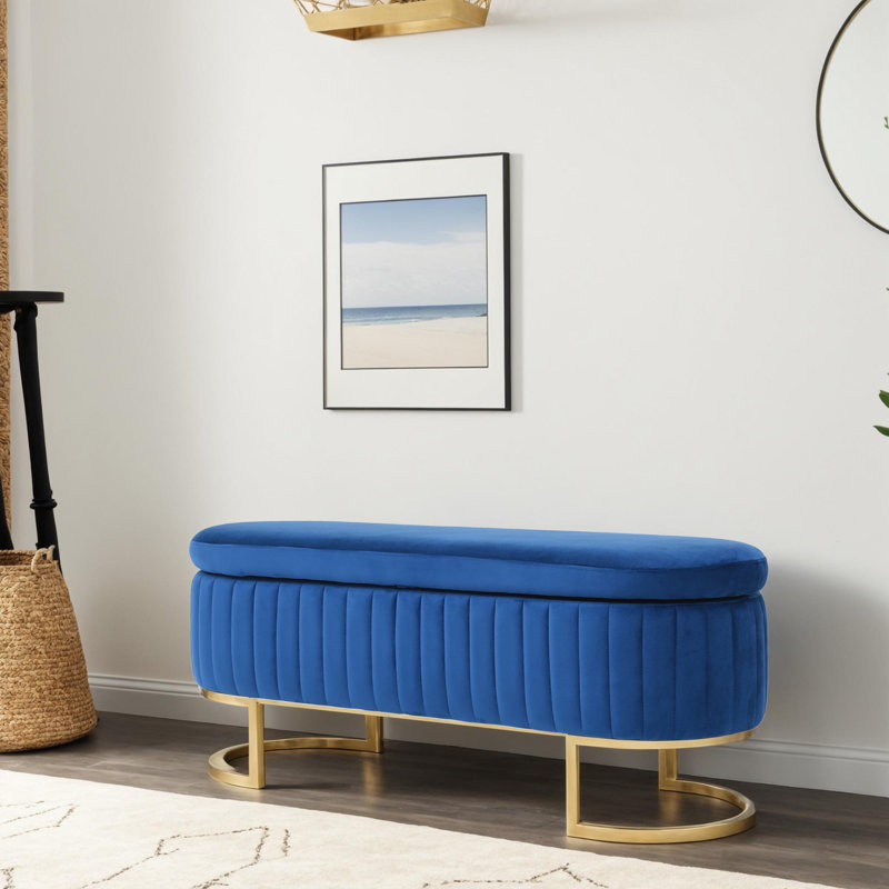Banc de rangement rembourré en velours, Bleu