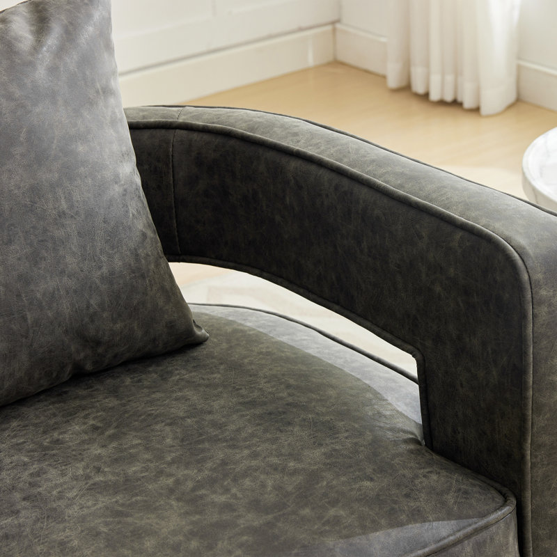 Davidanthony Upholstered Swivel Barrel Chair, Gray Bronzing Suede