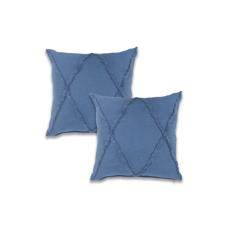 Ensemble de 2 coussins décoratifs en coton tissé à la main, H 18 po x l 18 po, Bleu couronne