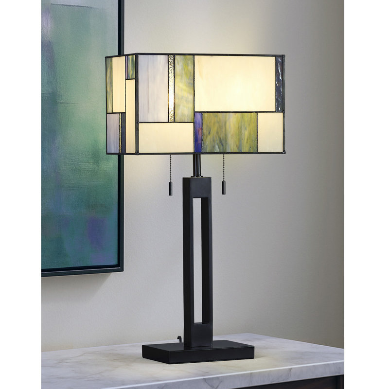 Aayush 28" H Modern Tiffany Glass Table Lamp -Cool Tone, Blue/Cream/Purple/Green