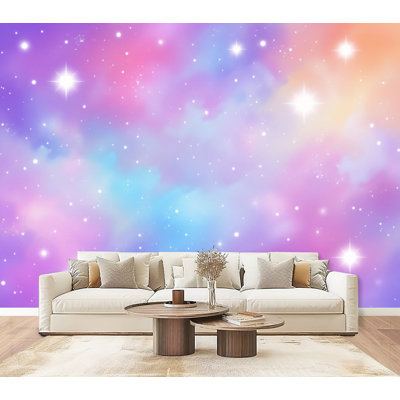 Peel and Stick Wallpaper Pastel Galaxy Stars Nebula Clouds Summer Decor Wall Murals 69"H x 96"W Removable PVC Wall Paper Self-Adhesive Wall Decor for Bedroom Living Room Home Office
