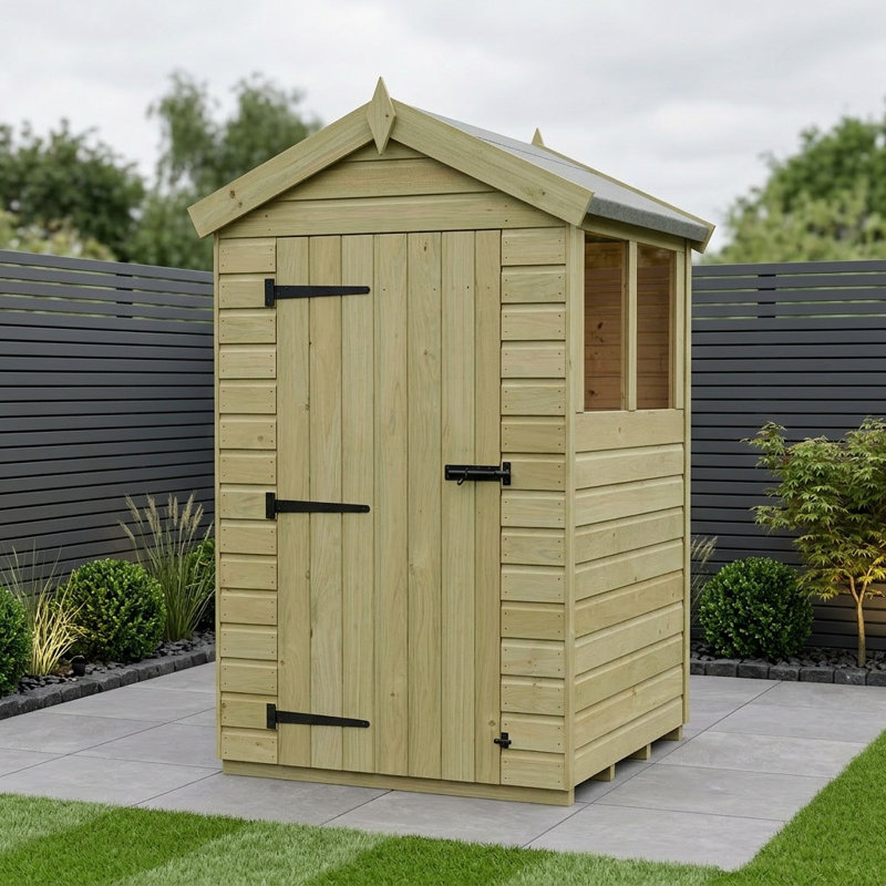Total Sheds 4ft x 4ft Apex Garden Shed - Single Door - With Windows - Pressure Treated Timber - UK Manufactured