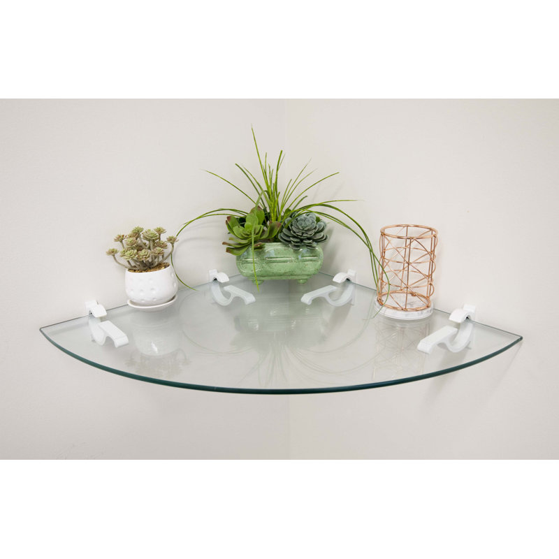Tablette d'angle en verre Daesean, Blanc, H 3 po x l 30 po x P 30 po