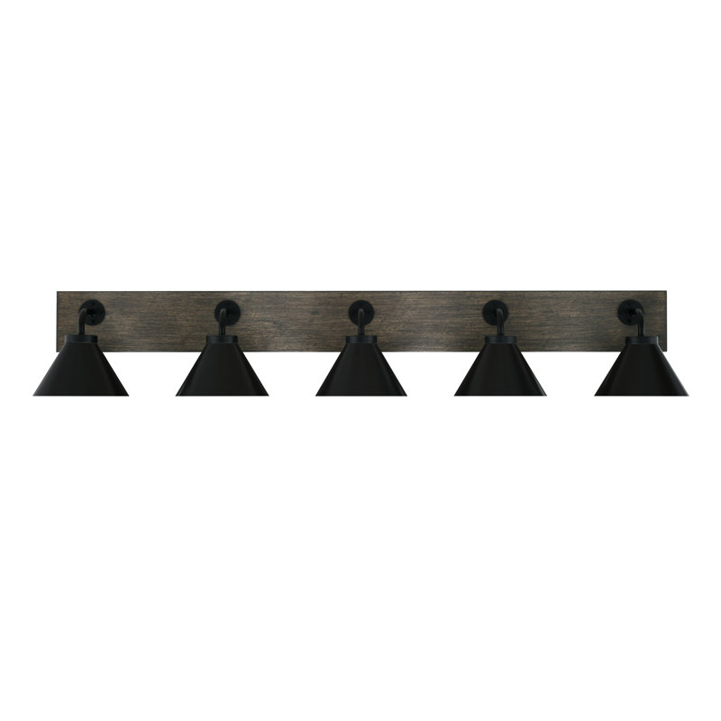 Oxbridge 5 Light Bath Bar Shown With 7" Cone Metal Shades, Noir mat / gris vieilli, Noir mat