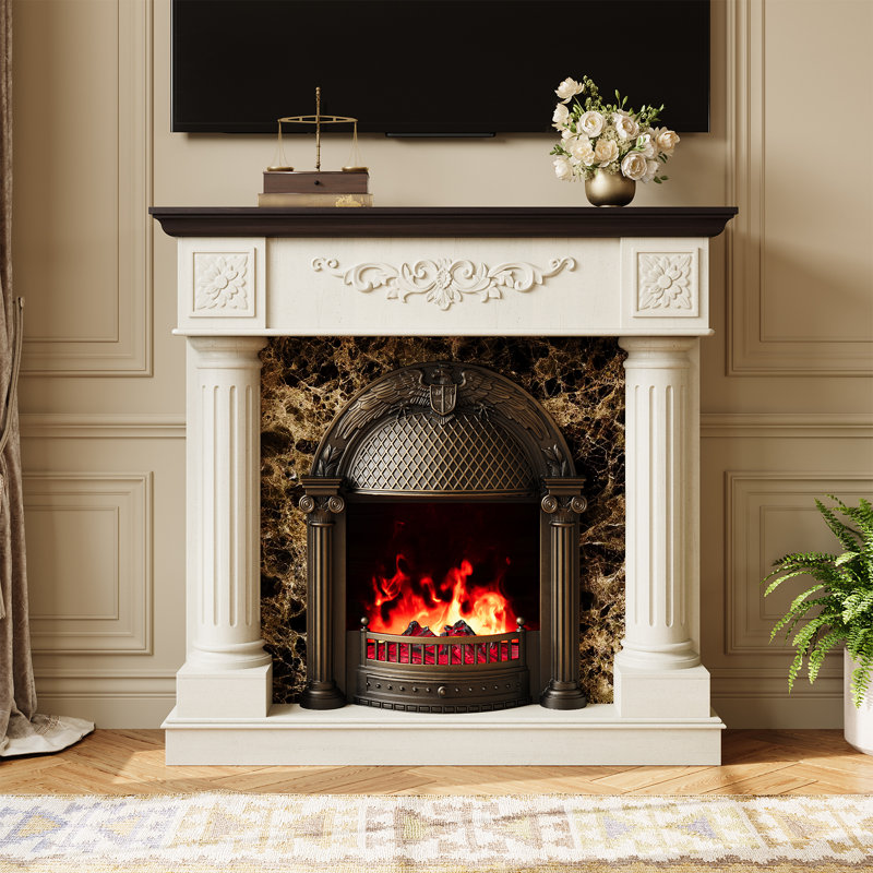 Foyer électrique 51,2 "avec manteau de cheminée, meuble télé Classic, Blanc