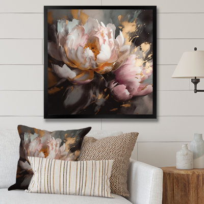 Marbre rose doré, pivoine V, reproduction d'art sur toile