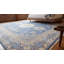 Tapis bleu moderne à motif géométrique en laine noué à la main à motif de médaillons circulaires-986953919