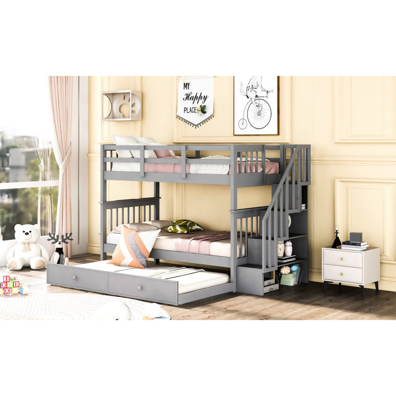 Lit superposé gris avec lit gigogne simple et option de rangement Twintwin - Stable à assemblage facile, Gris