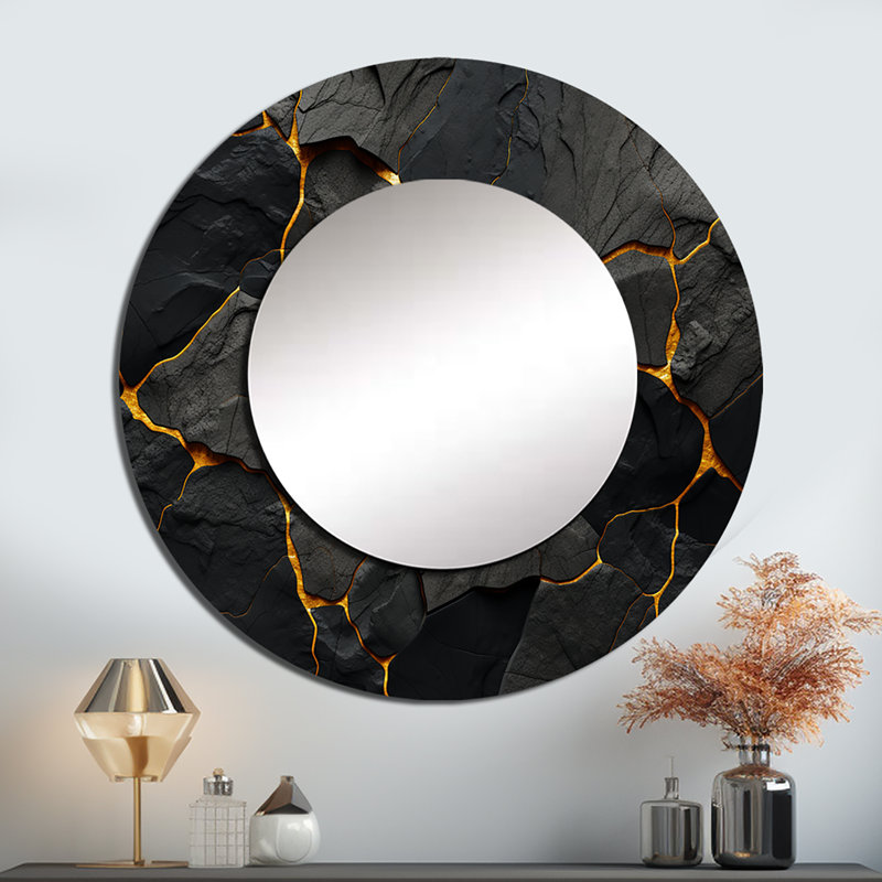 Volcans volcaniques - miroir volcanique, miroir mural rond noir, impression d'art en métal, 29 po x 29 po