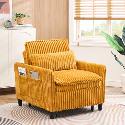 Velours côtelé jaune pour les chambres à coucher et les balcons compacts, relaxant - sièges rembourrés de particules, rembourrage en éponge, cadre en bois massif, siège simple avec petit balcon de rembourrage doux, usure confortable,