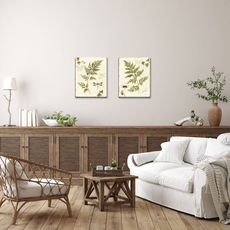 «Classic Classic Green and Brown Botanical Leaf and Dragonfly» par Lisa Audit - impression d'art graphique sur toile