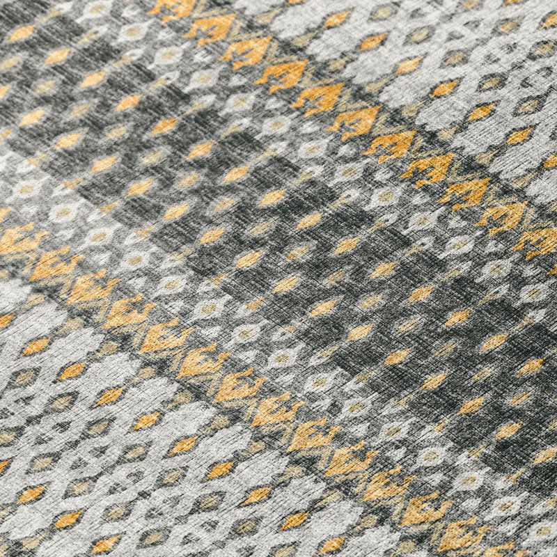 Tapis gris / jaune Antrel Ikat, Rectangle 9 pi x 12 pi