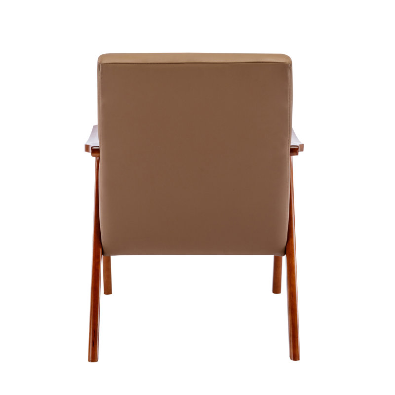 Fauteuil d'appoint en similicuir Kolbie avec pieds en bois d'hévéa, Similicuir brun