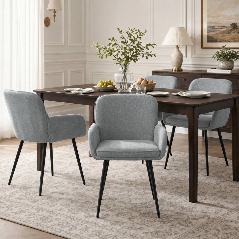 Upholstered Chenille Dining Chairs With Metal Legs, Grey, 4