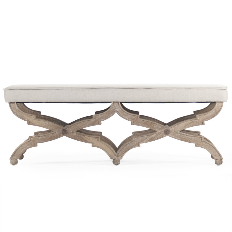 Elof Linen Upholstered Bench, 16" H x 51" W x 18" D, Limed Gray/Brown