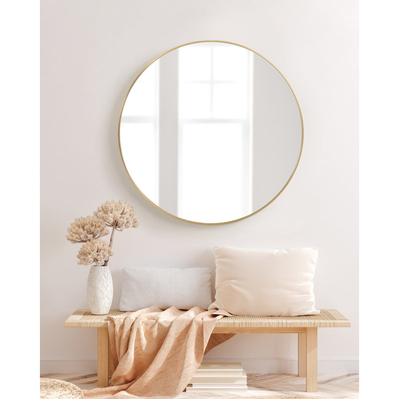 Miroir rond en métal Anacleta, 34 po x 34 po, Brun