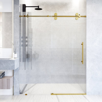 Porte de douche coulissante sans cadre avec verre cannelé 3/8 po l 56-60 po x H 74 po Elan
