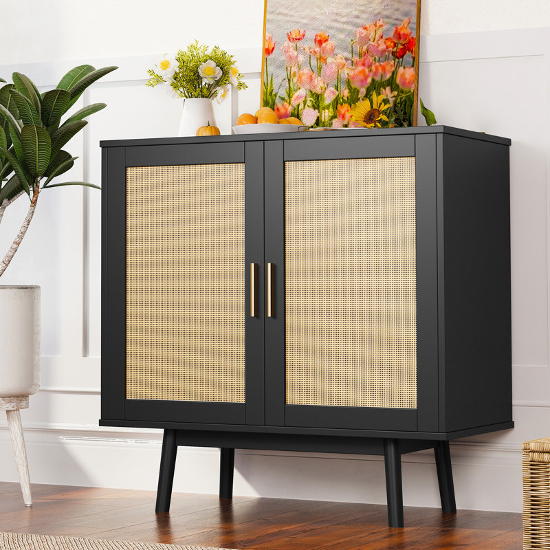 Aviram 31.5'' H Wicker Accent Chest, Sideboard with Adjustable Shelf, Black/Yellow