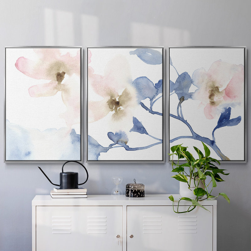 Cherry Blossom I 3 pièces, H 24 po x l 48 po x P 2 po, Argent