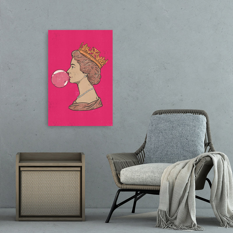 «Pink Bubble Queen Elegant Modern Playful Portrait», art mural, H 36 po x l 24 po
