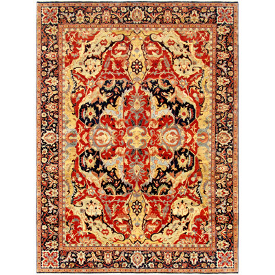 Bidjar Hand Knotted Wool Geometric Area Rug in Rust / Navy
