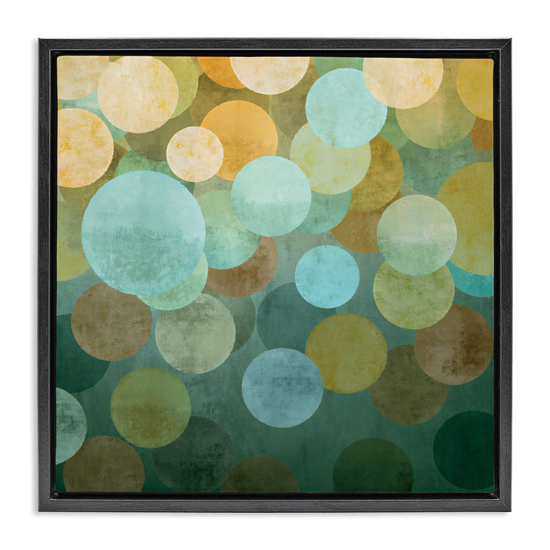 «Layered Green Circles» par Brent Nelson, H 18 po x l 18 po x P 1,7 po, Cadre flottant noir de jais
